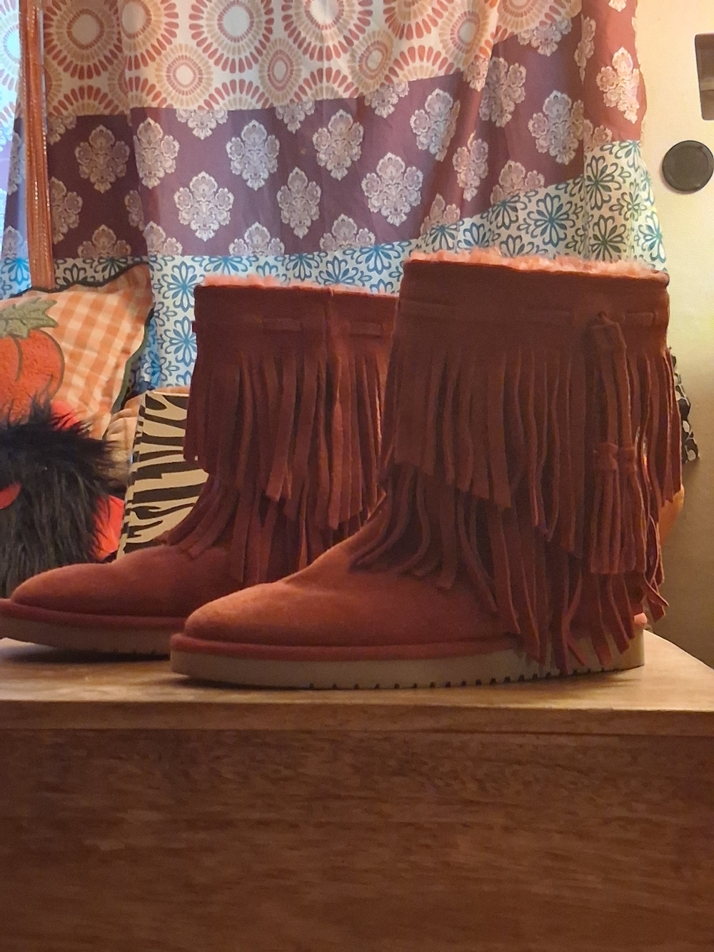 UGG Rust Fringe Suede Ankle Boots